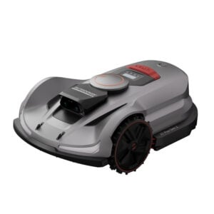 Sunseeker Elite X7 Plus Gen 2 robot lawn mower in grey and black, shown from a front three-quarter angle